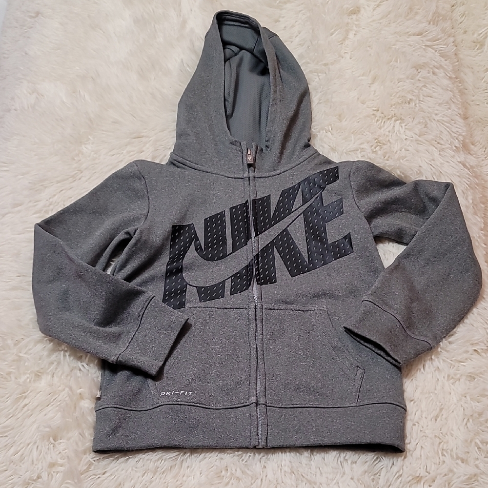 Nike, Gray Athletic Sweatshirt, Hood and Full Zip, Boy's,Unisex, Size M (5-6Yrs)